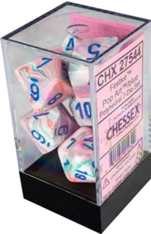 CHX27544 Chessex Festive 7 Dice Set - Pop Art with Blue published by Chessex