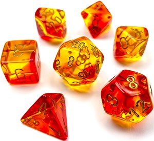 CHX30051 Chessex Gemini 7 Dice Polyhedral Set - Orange-Red with Yellow Luminary published by Chessex