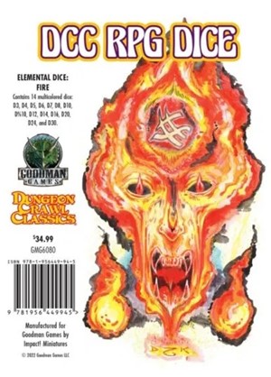 2!GMG6080 Dungeon Crawl Classics: Fire Elemental Dice Set published by Goodman Games