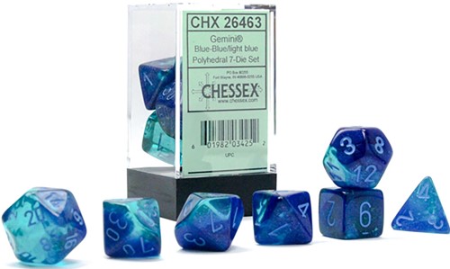 Chessex Gemini 7 Dice Polyhedral Set - Blue With Light Blue