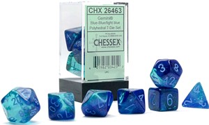 2!CHX26463 Chessex Gemini 7 Dice Polyhedral Set - Blue With Light Blue published by Chessex