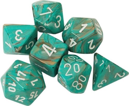 CHX27403 Chessex Marble 7 Dice Set - Oxi-Copper with White published by Chessex