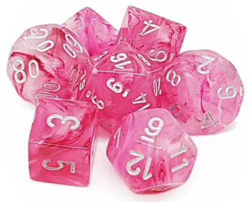 CHX27524 Chessex Ghostly Glow 7 Dice Set - Pink with Silver published by Chessex