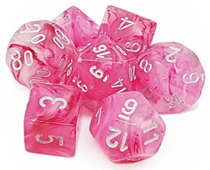 CHX27524 Chessex Ghostly Glow 7 Dice Set - Pink With Silver published by Chessex