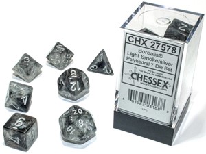 CHX27578 Chessex Borealis 7 Dice Set - Light Smoke And Silver published by Chessex