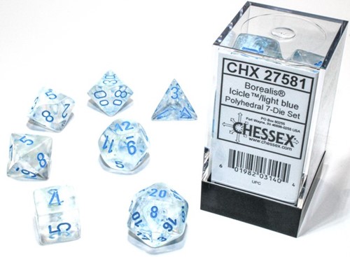 Chessex Borealis 7 Dice Set - Icicle And Light Blue