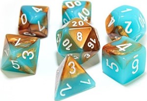 CHX30019 Chessex Gemini 7 Dice Polyhedral Set - Copper and Turquoise with White published by Chessex