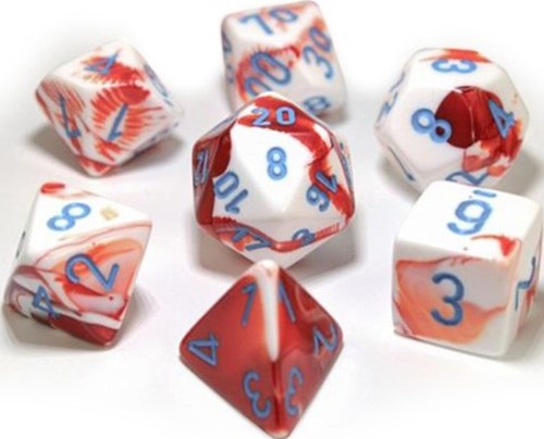 CHX30022 Chessex Gemini 7 Dice Polyhedral Set - Red and White with Blue published by Chessex