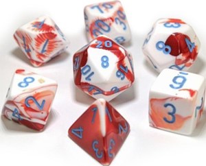 CHX30022 Chessex Gemini 7 Dice Polyhedral Set - Red and White with Blue published by Chessex