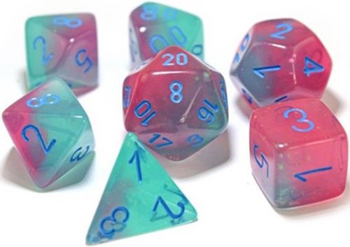 CHX30023 Chessex Gemini 7 Dice Polyhedral Set - Gel Green and Pink with Blue published by Chessex