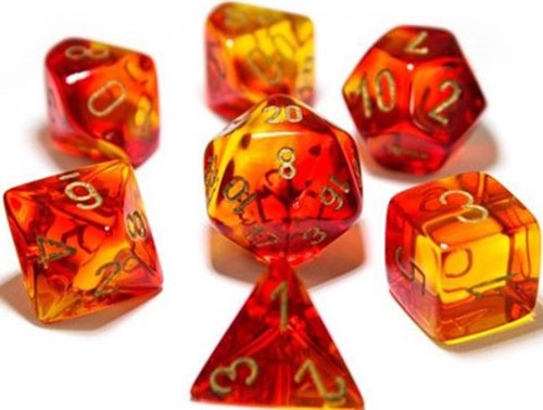 CHX30024 Chessex Gemini 7 Dice Polyhedral Set - Red and Yellow with Gold published by Chessex