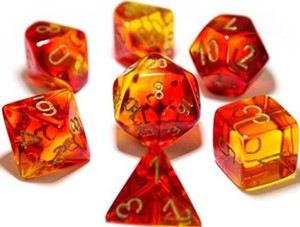 CHX30024 Chessex Gemini 7 Dice Polyhedral Set - Red and Yellow with Gold published by Chessex