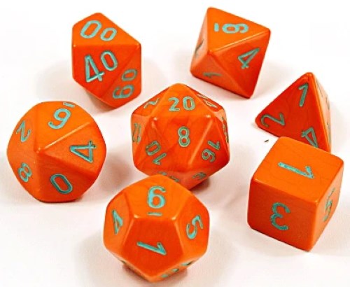 CHX30038 Chessex Luminary Lab 7 Dice Set Heavy Dice Orange And Turquoise published by Chessex
