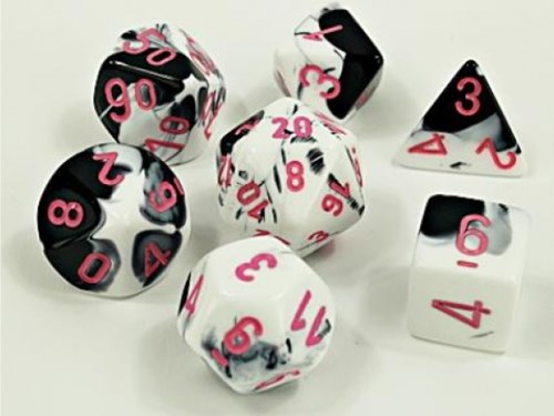 CHX30043 Chessex Luminary Lab 7 Dice Set - Black White with Pink published by Chessex