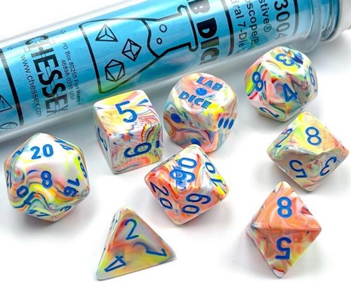 CHX30047 Chessex Luminary Lab 7 Dice Set - Kaleidoscope with Blue published by Chessex