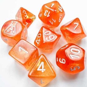 CHX30052 Chessex Borealis 7 Dice Set - Blood Orange with White Luminary published by Chessex