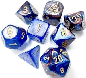 2!CHX30055 Chessex Lustrous Polyhedral 7-Die Set: Azurite with Gold published by Chessex