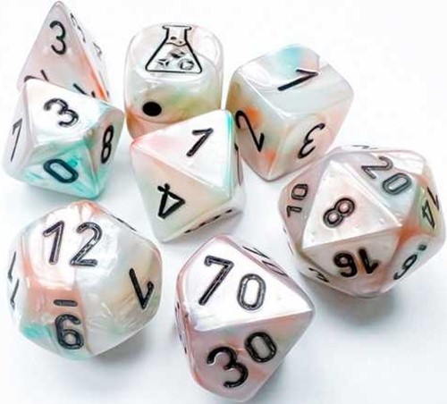Chessex Lustrous Polyhedral 7-Die Set: Sea Shell with Black Luminary