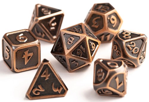 DHDM0100010 7pc RPG Dice Set: Mythica Battleworn Copper published by Die Hard Dice