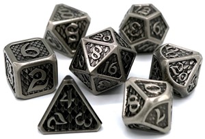 DMGDHDM0200020 7pc RPG Dice Set: Drakona Eldric Argentum (Damaged) published by Die Hard Dice