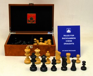 CHH 2102 9 Inch Standard Wooden Chessmen in Box Dark Brown Light Beige SS-CQG-2102