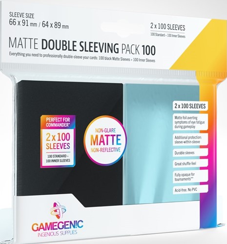 GGS10110ML 100 x Black And Clear Matte Double Sleeving Pack 63.5mm x 88mm (Gamegenic) published by Gamegenic
