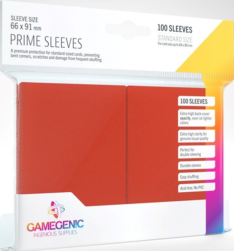 GGS11015 100 x Red Prime Standard Card Sleeves 63.5mm x 88mm (Gamegenic) published by Gamegenic