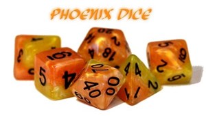 2!GKG544 Halfsies Dice: Phoenix (Polyhedral 7 Set) published by Gate Keeper Games