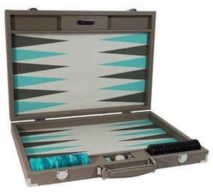 HSB620EARTH Earth Leather Competition Backgammon Set (Hector Saxe) published by Hector Saxe