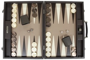 HSB652BROWN Brown Leather Competition Backgammon Set (Hector Saxe) published by Hector Saxe