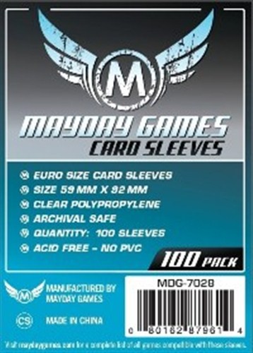 MDG7028 100 x Clear Standard European Card Sleeves 59mm x 92mm (Mayday) published by Mayday Games