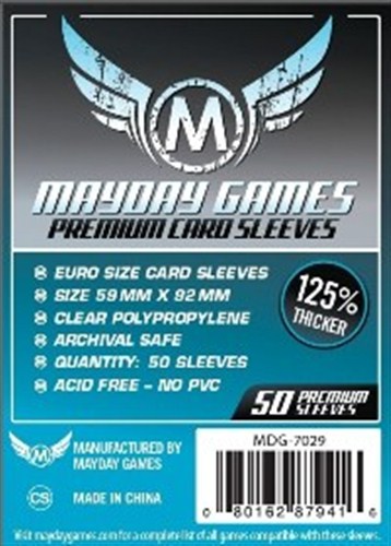 MDG7029 50 x Clear Standard European Card Sleeves 59mm x 92mm (Mayday Premium) published by Mayday Games