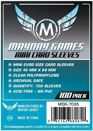 MDG7035 100 x Clear Mini European Card Sleeves 45mm x 68mm (Mayday) published by Mayday Games