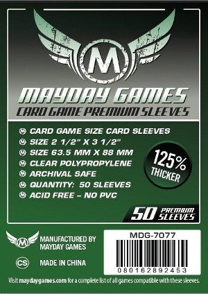 3!MDG7077 50 x Clear Standard Card Sleeves 63.5mm x 88mm (Mayday Premium) published by Mayday Games