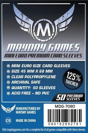 3!MDG7080 50 x Clear Mini European Card Sleeves 45mm x 68mm (Mayday Premium) published by Mayday Games