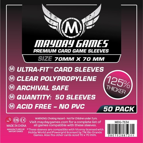 MDG7134 50 x Clear Square Card Sleeves 70mm x 70mm (Mayday Premium) published by Mayday Games