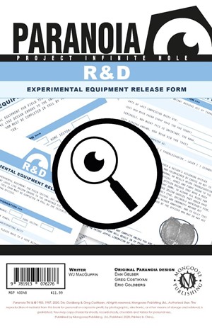 2!MGP50013 Paranoia RPG: The R And D Experimental Equipment Release Form' Pad published by Mongoose Publishing
