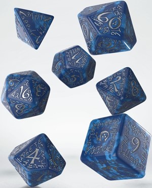 QWSSELV10 Q-Workshop Elvish Cobalt And Silver Dice Set published by Q-Workshop