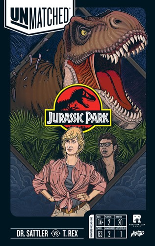 REO9309 Unmatched Board Game: Jurassic Park Dr Sattler vs T Rex published by Restoration Games