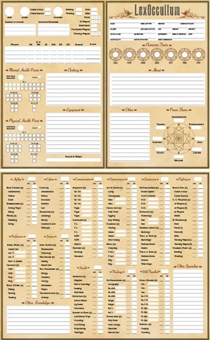 RMLEX006 LexOccultum RPG: Character Sheets published by Riotminds
