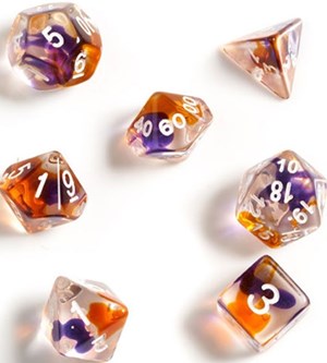 SDZ000202 Purple Orange Clear Polyhedral Dice Set published by Sirius Dice