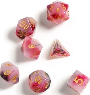 SDZ000208 Pink And Black And Red Marble Polyhedral Dice Set published by Sirius Dice
