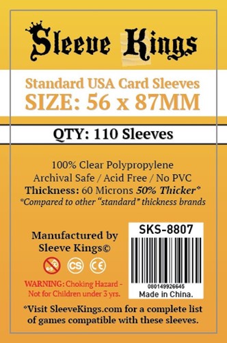 SKS8807 110 x Standard USA Card Sleeves (56mm x 87mm) published by Sleeve Kings