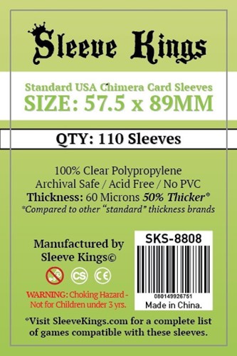 SKS8808 110 x Standard USA Chimera Card Sleeves (57.5mm x 89mm) published by Sleeve Kings