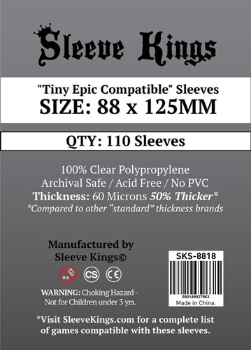 SKS8818 110 x Tiny Epic Compatible Sleeves (88mm x 125mm) published by Sleeve Kings