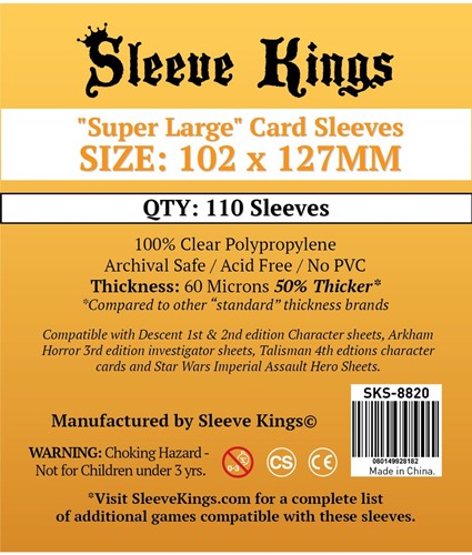 SKS8820 110 x Super Large Card Sleeves (102mm x 127mm) published by Sleeve Kings