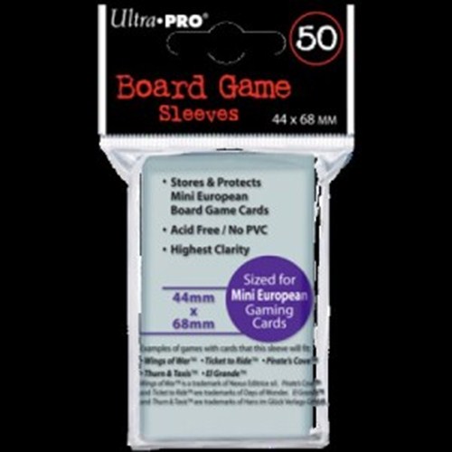 50 Board Game Sleeves Clear Pack 44mm x 68mm