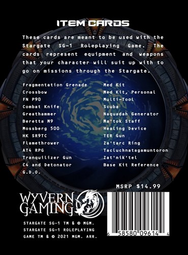 WYV006019 Stargate SG-1 RPG: Item Cards published by Wyvern Gaming